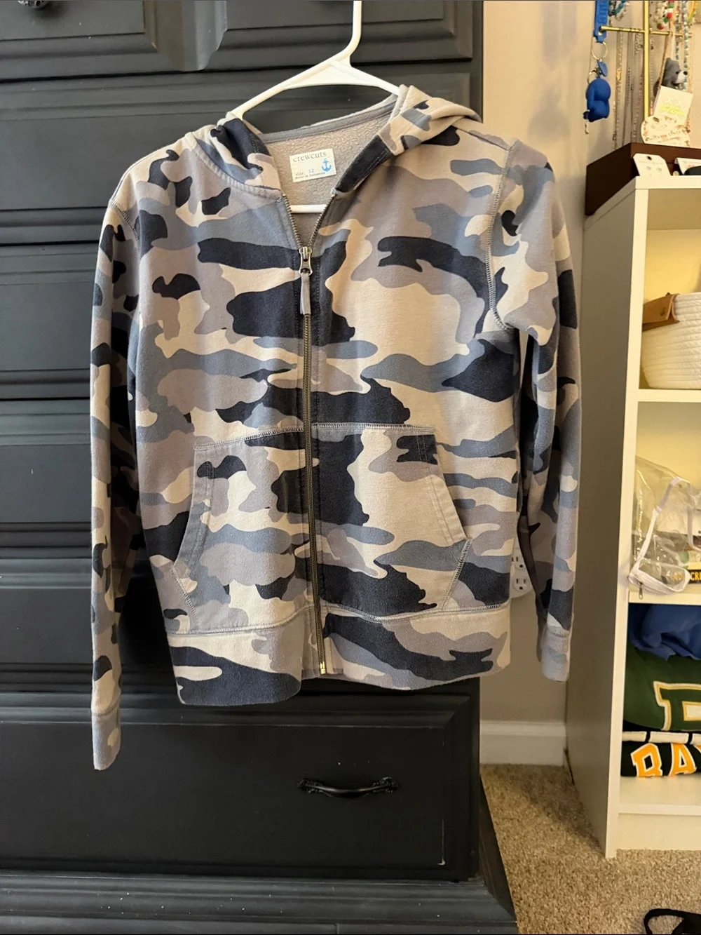 Crewcuts Kids Camo Zip-Up Hoodie in Gray and Black